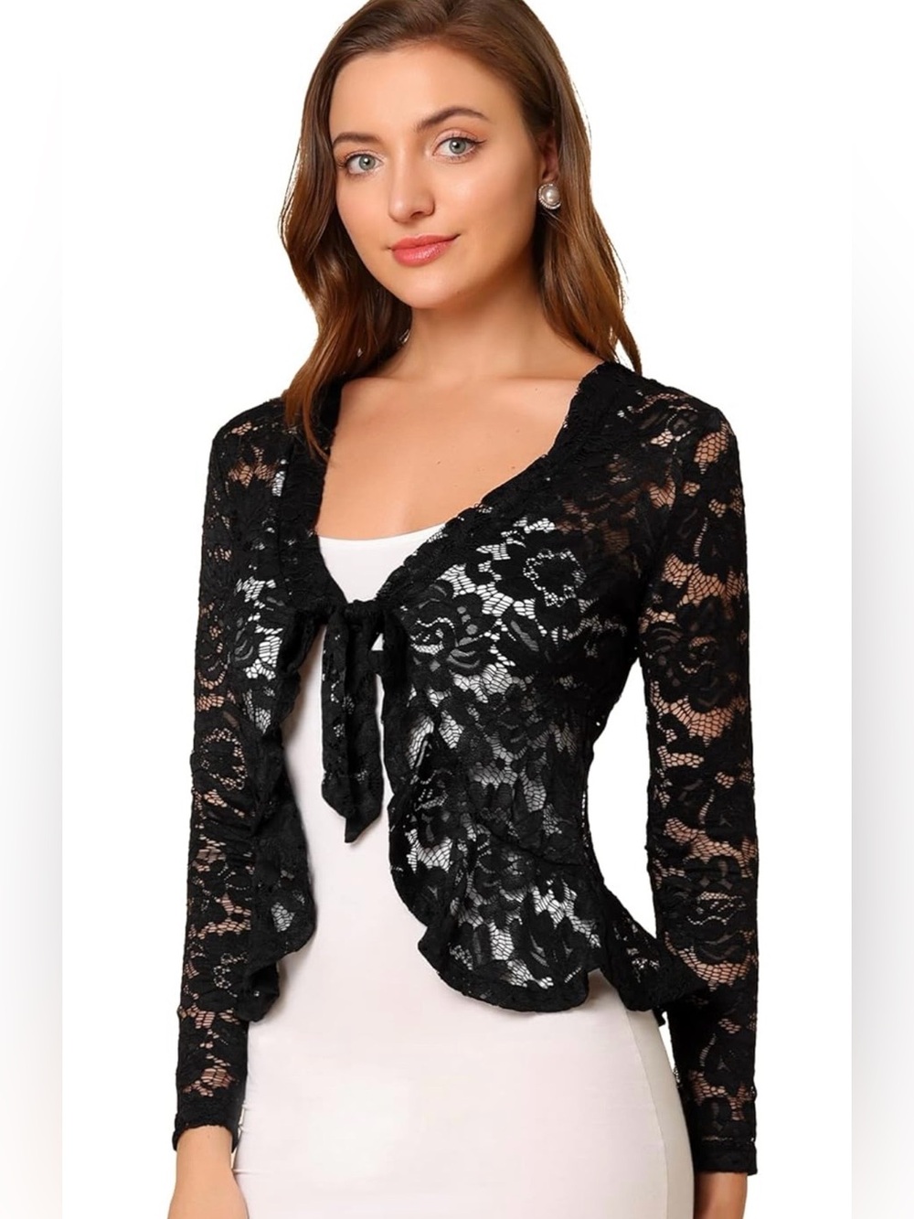 Allegra K Bolero Lace Tie-front Shrug l/Cardigan NWOT XL